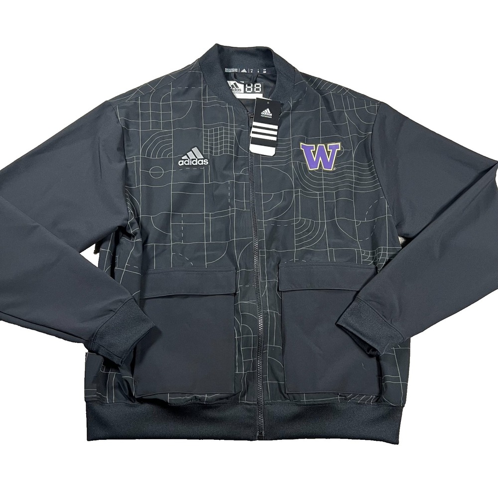 Adidas Mens Size M Black Track Jacket Washington Huskies Football NCAA NWT